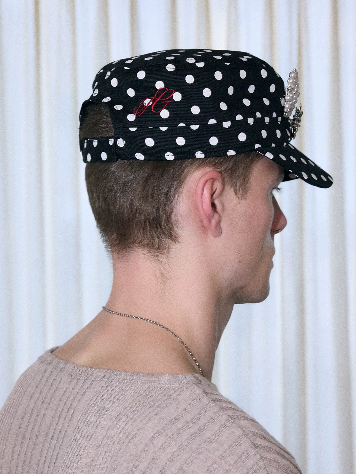InsGale Retro Polka Dot Flat-Top Cap - Embroidered Curved Peak Baseball Hat