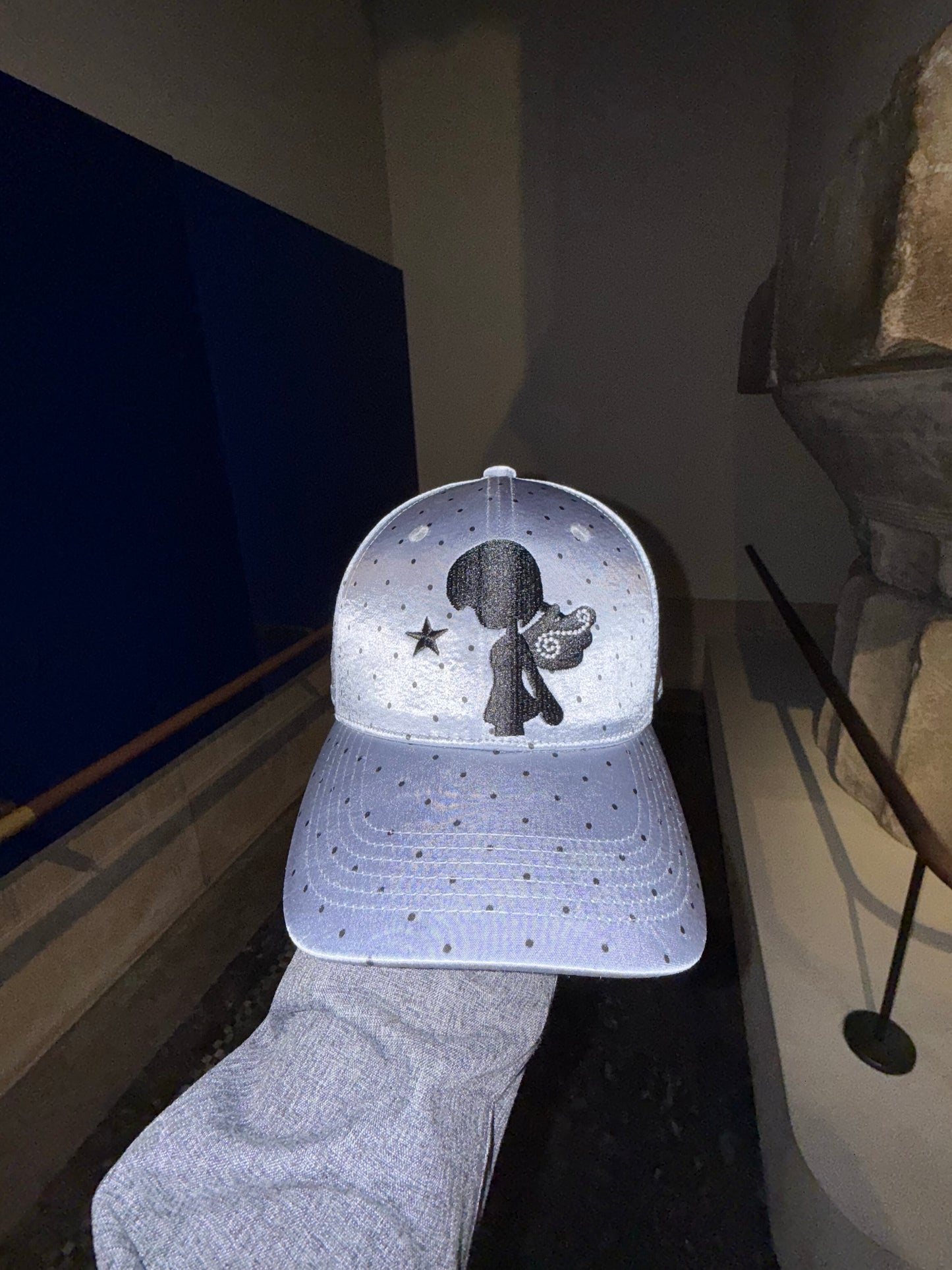 TheNewYouthPark "Star Girl" Satin Cap - Indie Designer Micro Polka Dot Print Hat