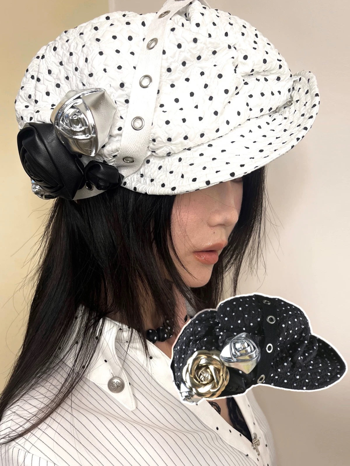 Puffy Cloud Adjustable Polka Dot Beret