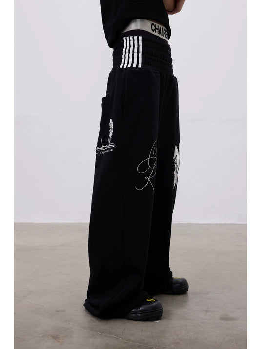 Black Reversible Horse Embroidery Baggy Sweatpants
