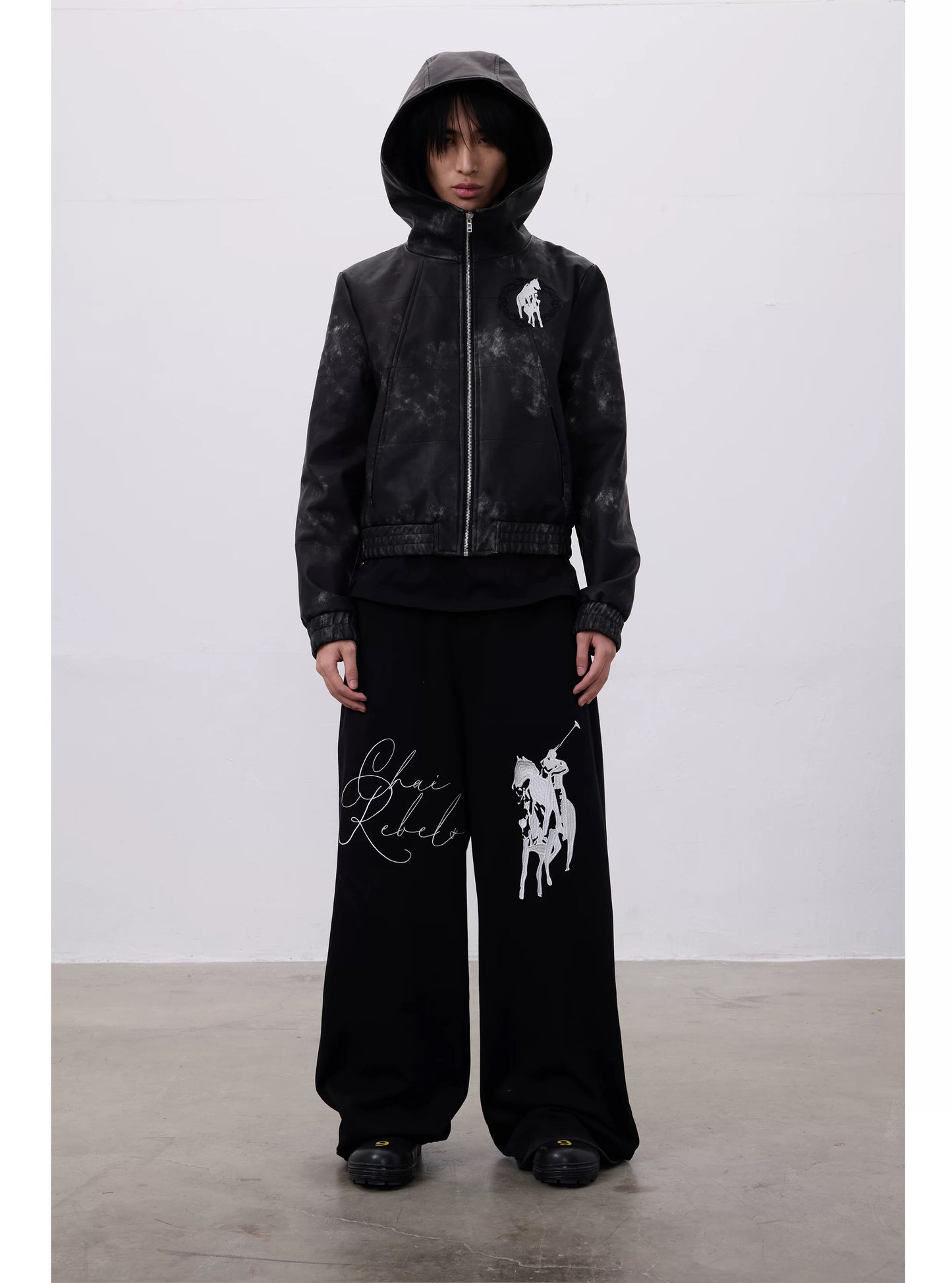 Black Reversible Horse Embroidery Baggy Sweatpants