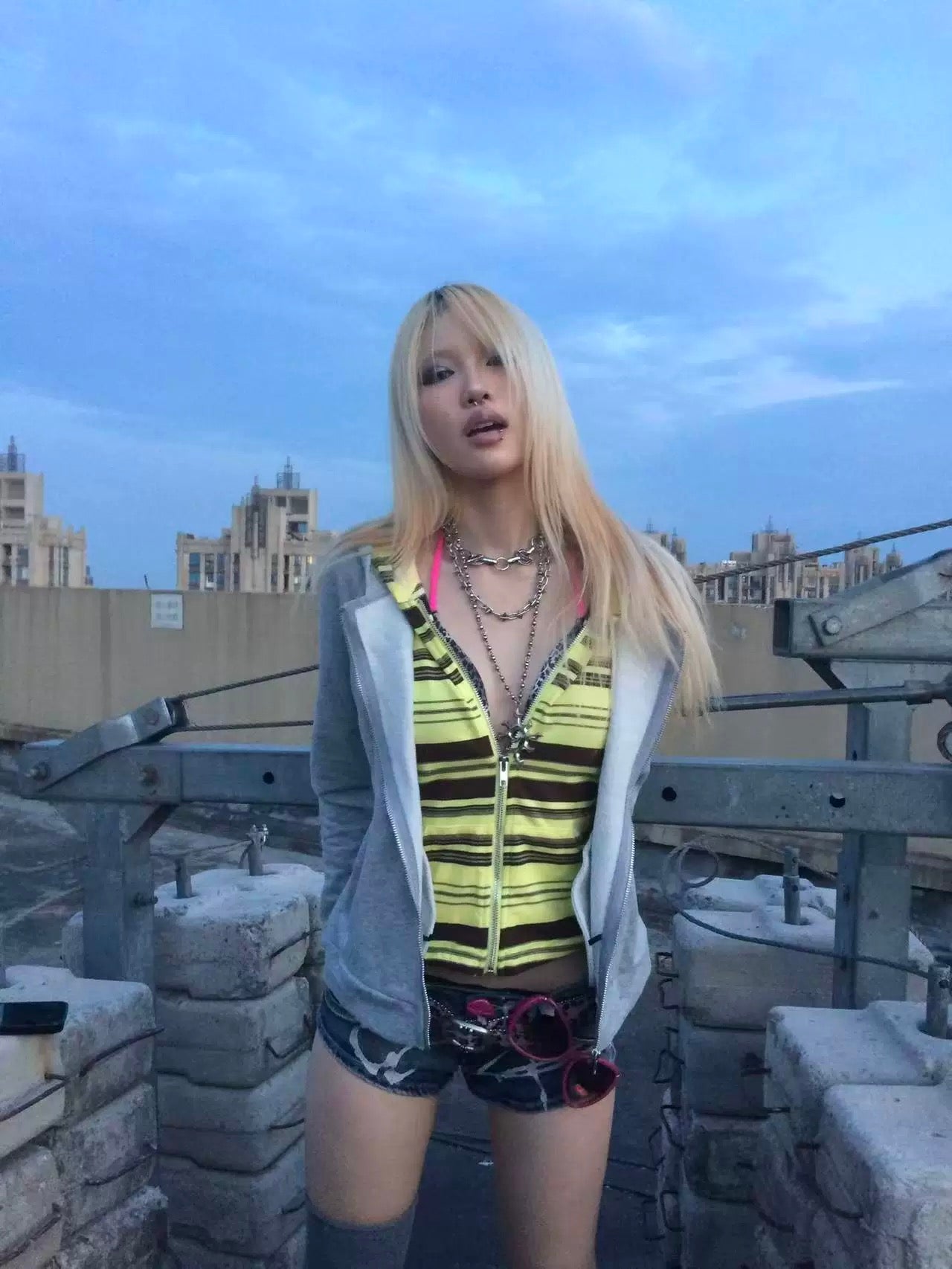 Star Embroidery Contrast Stripe Zip-Up Hoodie