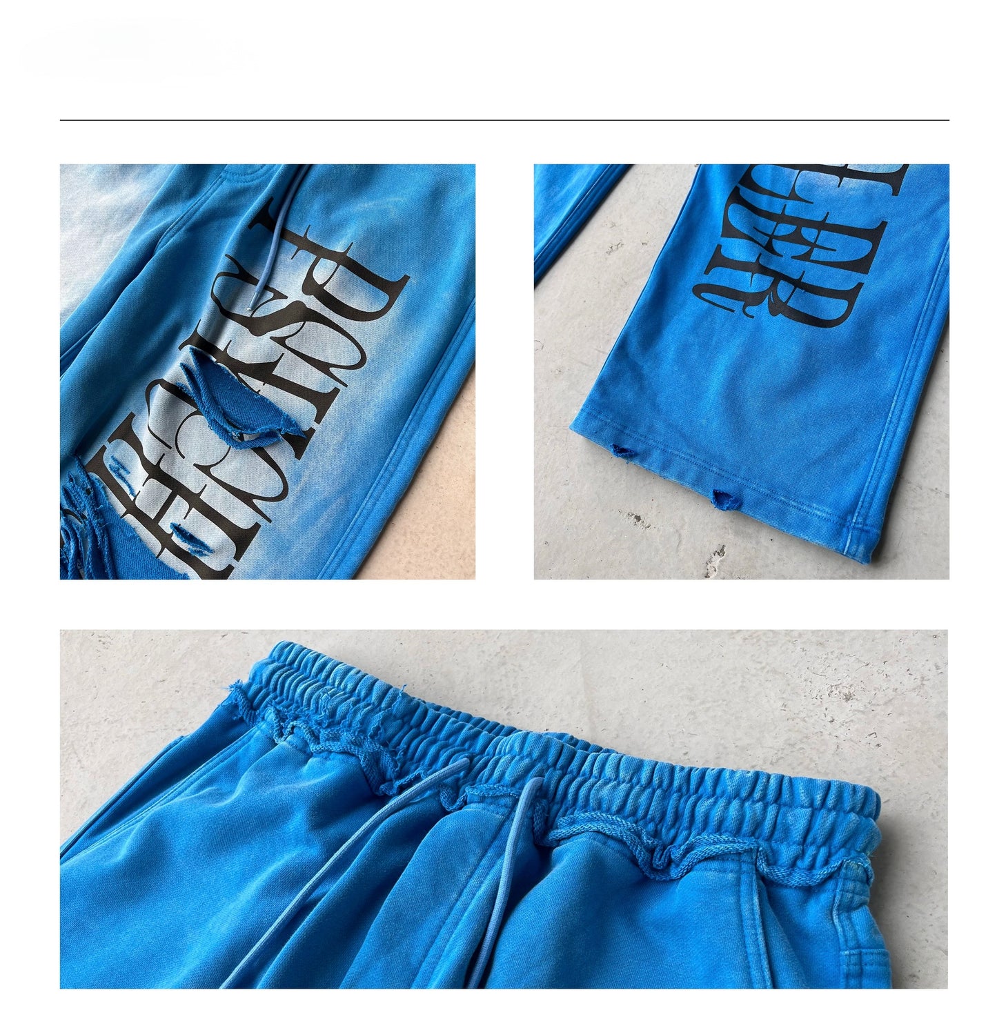 PSYCHOKILLER Washed Blue Distressed Sweatpants