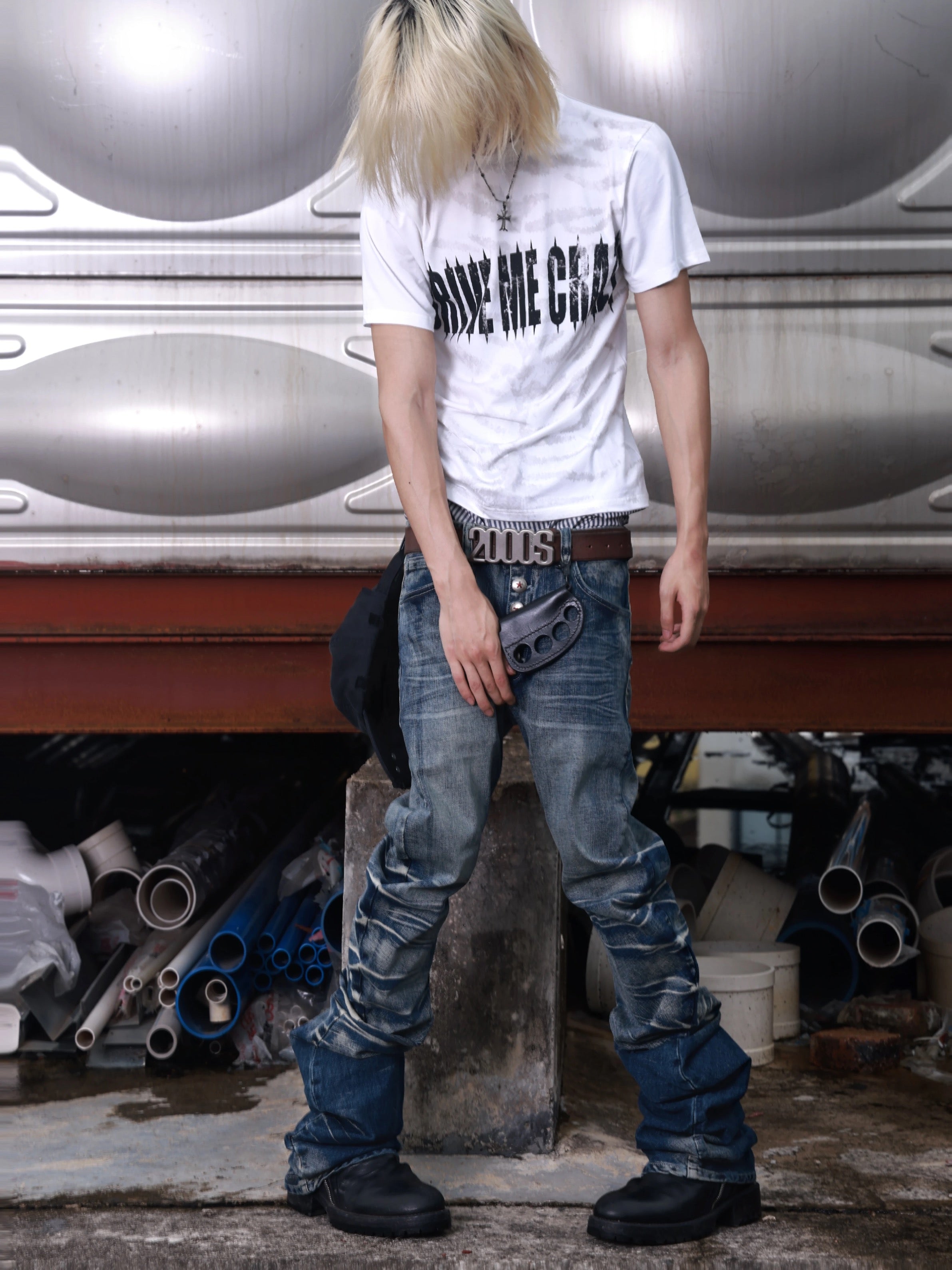 Ice Blue Cracked Wash Saber Fit Jeans