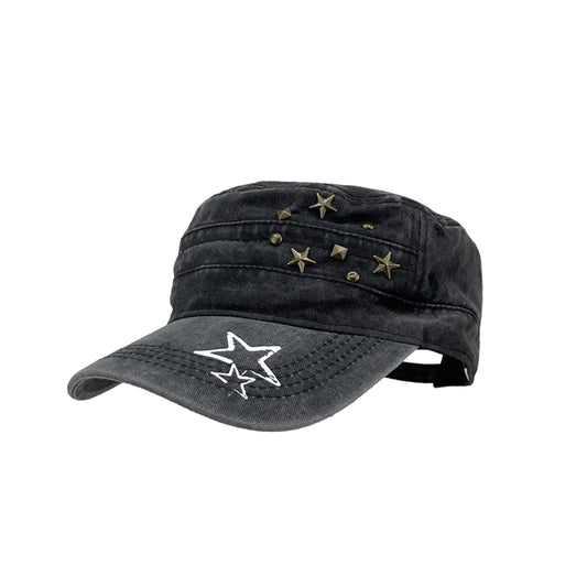 Star Studded Distressed Flat Baseball Cap