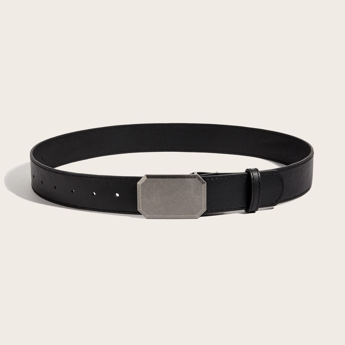 Black Square Buckle Leather Belt