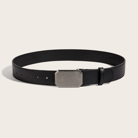 Black Square Buckle Leather Belt
