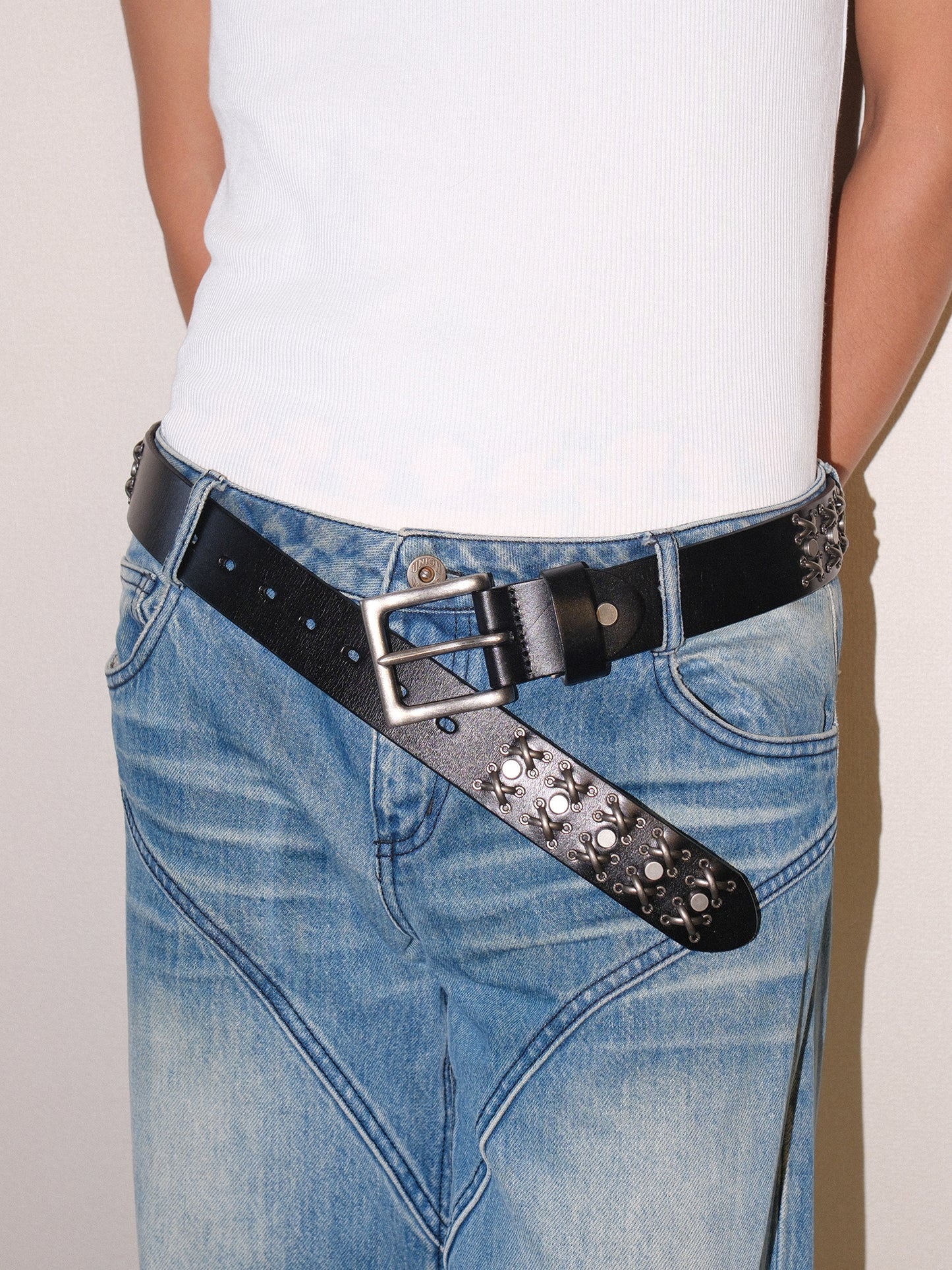 Genuine Leather Thorn Studded Jeans Belt