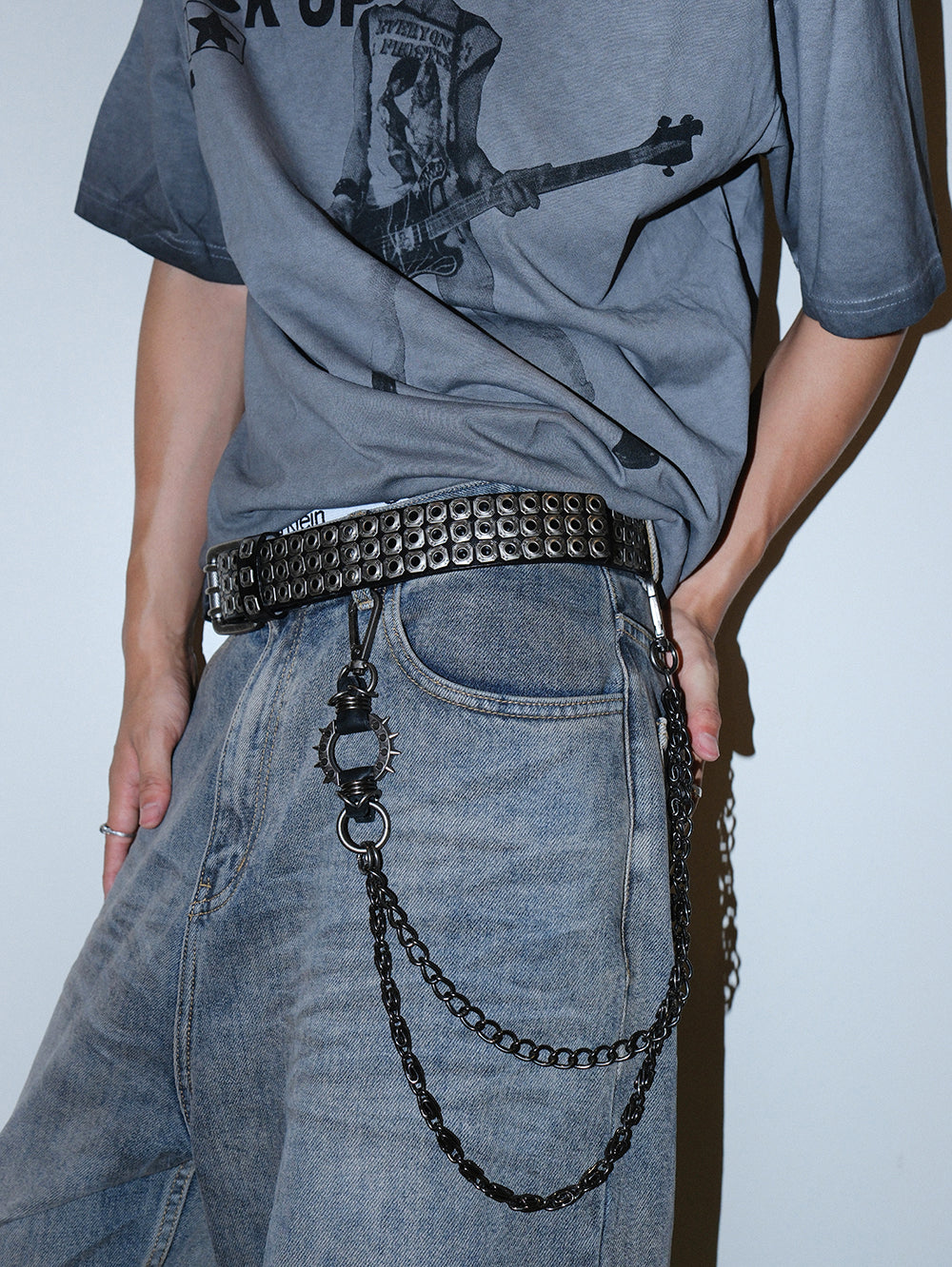 Triple Buckle Studded No-Punch Belt