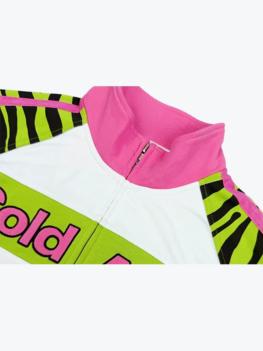 ColdAsia Lime Zebra Block Logo Raglan Track Jacket - White pink stand collar and zebra sleeve detail
